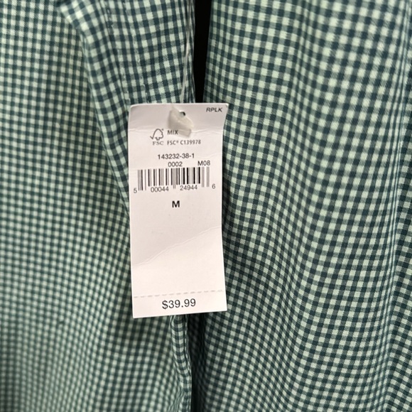 NWT Old Navy Signature Shirt Slim fit Men’s Medium Long Sleeve Green & White - Picture 2 of 4